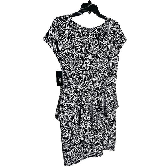 JBS Peplum Dress Knee Length Cap Sleeve Zebra Print Black White Womens Large NWT - Picture 2 of 6